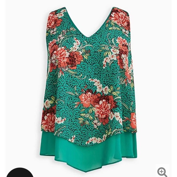 TORRID WOMEN'S GREEN FLORAL DOUBLE LAYER CHIFFON TANK SIZE 5X NWT - Picture 4 of 5